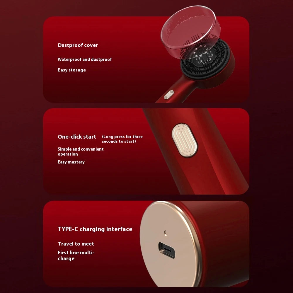 ScalpPulse™ | Masajeador Eléctrico para Cuero Cabelludo con Luz Roja - Peine Masajeador para Cuero Cabelludo con Luz Roja, Masajedor Eléctrico 3 Modos, Aplicador de Suero 6ml Recargable