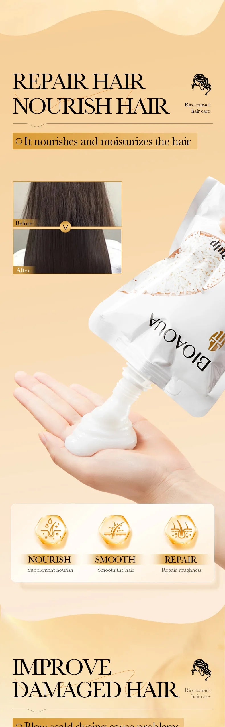 RiceGlow™ | Mascarilla Capilar Reparadora de Arroz - Mascarilla mágica para el cabello con queratina, 10/30/50/100/400g, 5 segundos, reparación de cabello dañado y rizado, suave, suave, brillante, arroz, cuidado hidratante del cabello