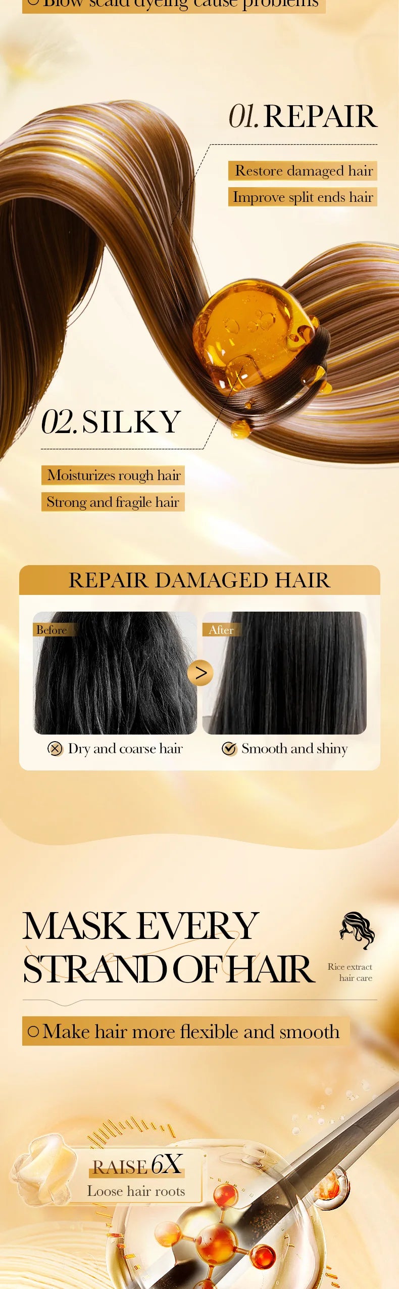 RiceGlow™ | Mascarilla Capilar Reparadora de Arroz - Mascarilla mágica para el cabello con queratina, 10/30/50/100/400g, 5 segundos, reparación de cabello dañado y rizado, suave, suave, brillante, arroz, cuidado hidratante del cabello