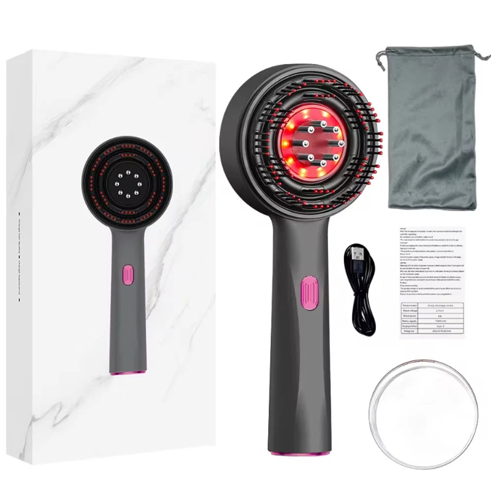 ScalpPulse™ | Masajeador Eléctrico para Cuero Cabelludo con Luz Roja - Peine Masajeador para Cuero Cabelludo con Luz Roja, Masajedor Eléctrico 3 Modos, Aplicador de Suero 6ml Recargable