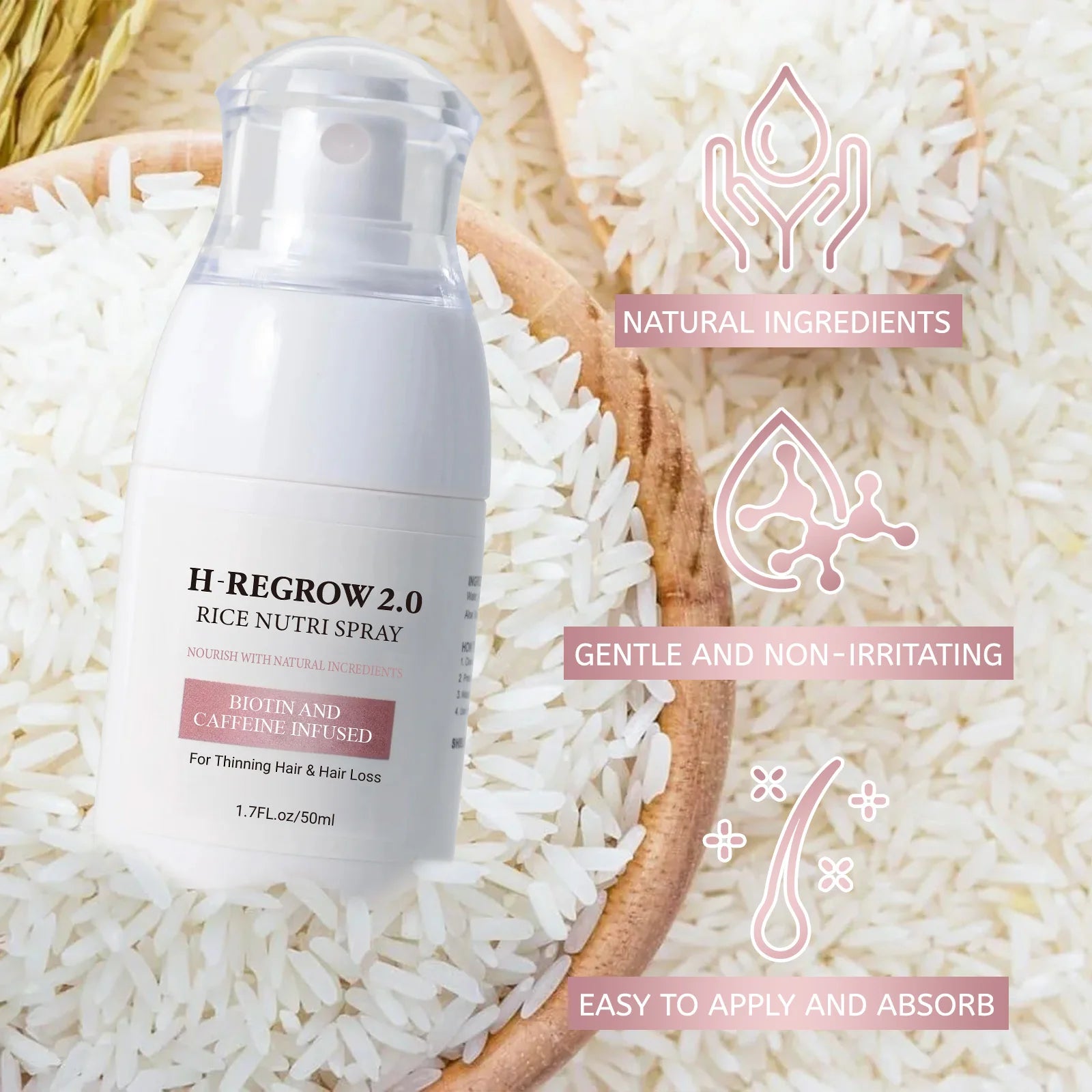 RiceGlow™  Spray para el Crecimiento del Cabello con Agua de Arroz Fermentada-Crecimiento del Cabello, Controlar la Caída del Cabello