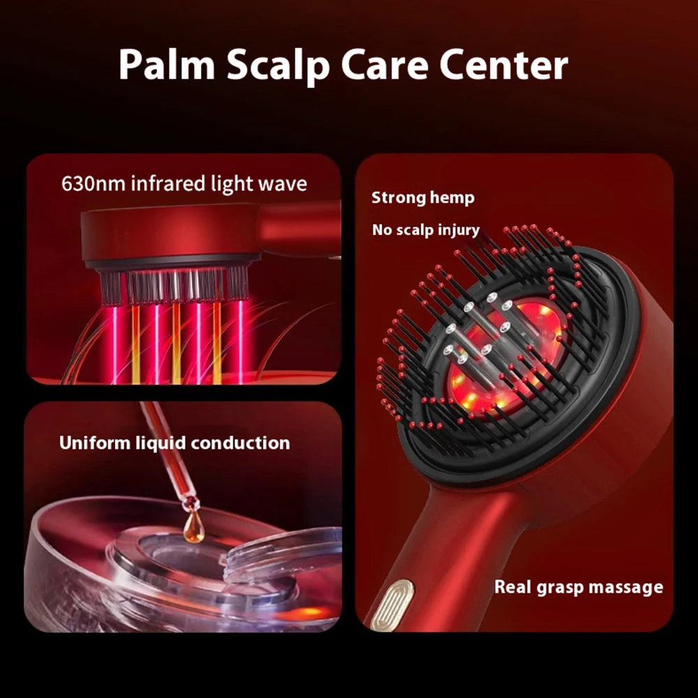 ScalpPulse™ | Masajeador Eléctrico para Cuero Cabelludo con Luz Roja - Peine Masajeador para Cuero Cabelludo con Luz Roja, Masajedor Eléctrico 3 Modos, Aplicador de Suero 6ml Recargable