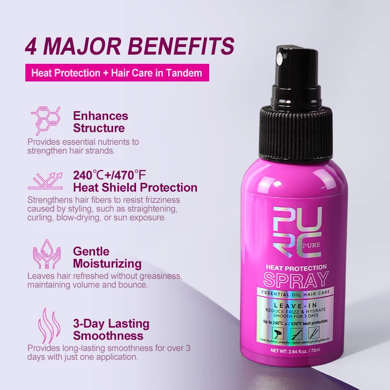 ThermaShield™ | Spray Protector Térmico para el Cabello 240 °C - Spray protector térmico Aceite de coco Control y brillo del frizz para todo tipo de cabello Protección térmica hasta 470 ° F Cuidado del cabello