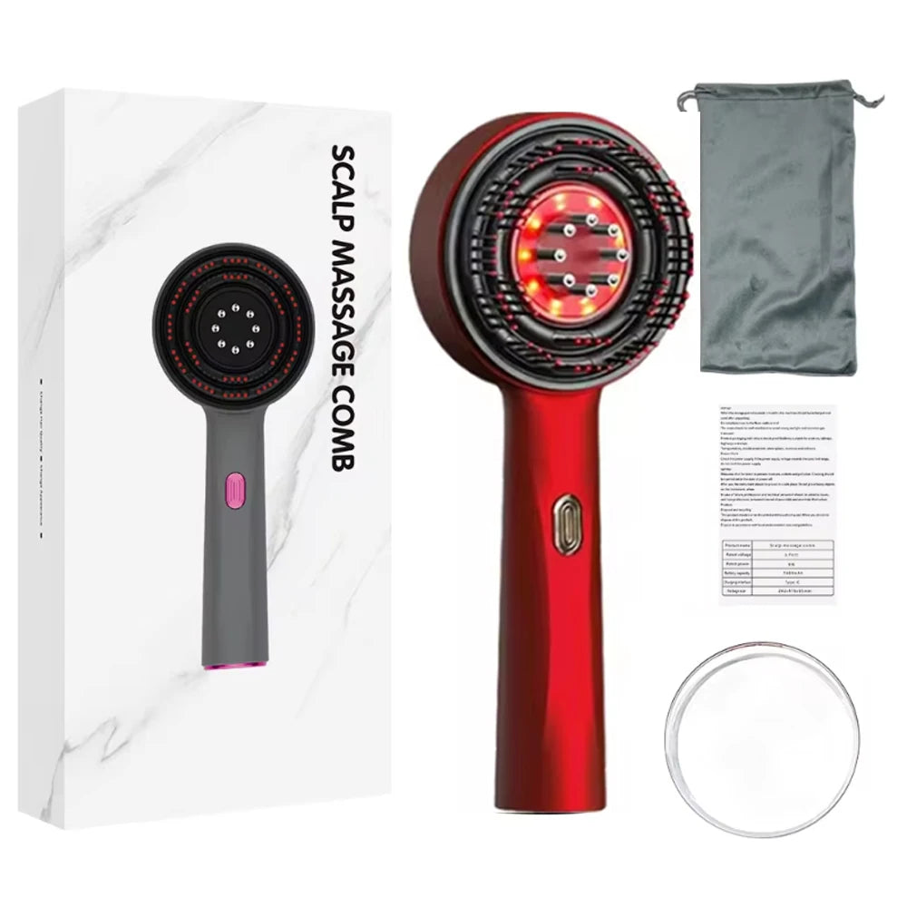 ScalpPulse™ | Masajeador Eléctrico para Cuero Cabelludo con Luz Roja - Peine Masajeador para Cuero Cabelludo con Luz Roja, Masajedor Eléctrico 3 Modos, Aplicador de Suero 6ml Recargable