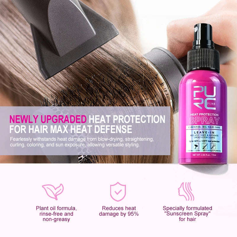 ThermaShield™ | Spray Protector Térmico para el Cabello 240 °C - Spray protector térmico Aceite de coco Control y brillo del frizz para todo tipo de cabello Protección térmica hasta 470 ° F Cuidado del cabello
