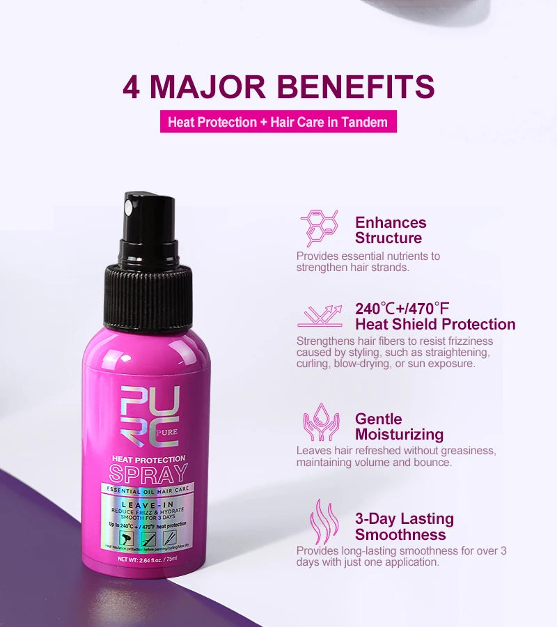 ThermaShield™ | Spray Protector Térmico para el Cabello 240 °C - Spray protector térmico Aceite de coco Control y brillo del frizz para todo tipo de cabello Protección térmica hasta 470 ° F Cuidado del cabello