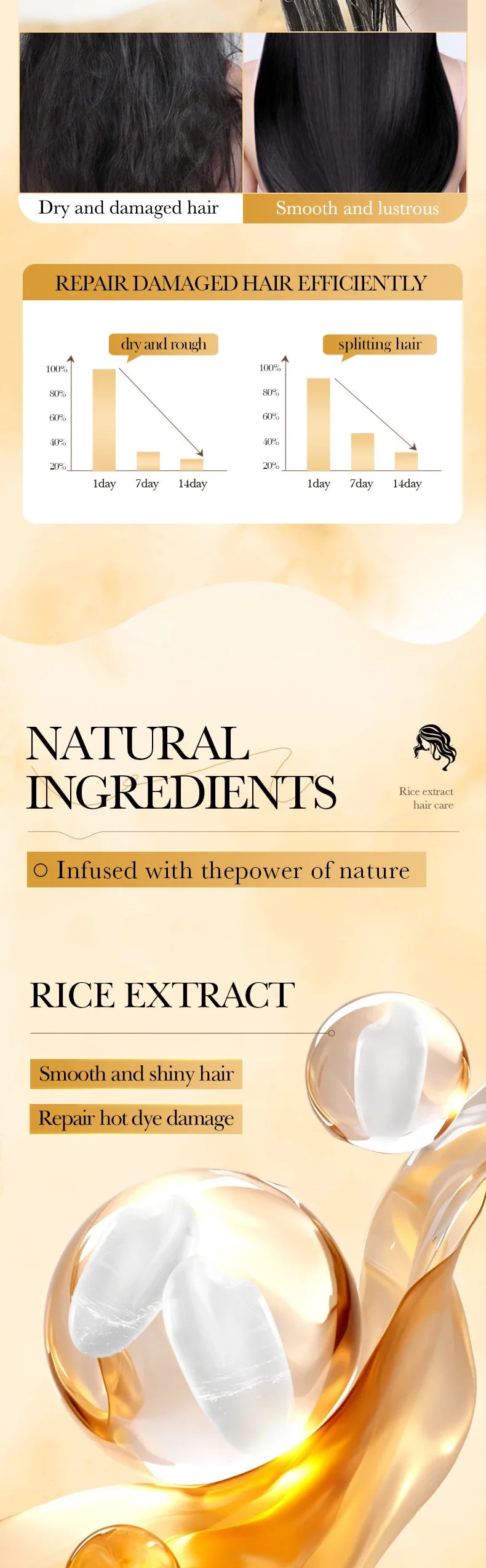 RiceGlow™ | Mascarilla Capilar Reparadora de Arroz - Mascarilla mágica para el cabello con queratina, 10/30/50/100/400g, 5 segundos, reparación de cabello dañado y rizado, suave, suave, brillante, arroz, cuidado hidratante del cabello