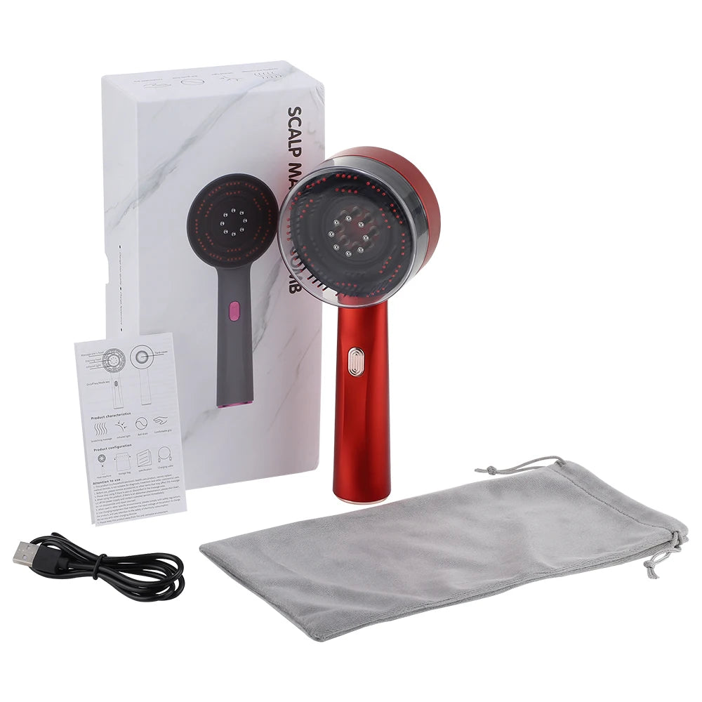 ScalpPulse™ | Masajeador Eléctrico para Cuero Cabelludo con Luz Roja - Peine Masajeador para Cuero Cabelludo con Luz Roja, Masajedor Eléctrico 3 Modos, Aplicador de Suero 6ml Recargable