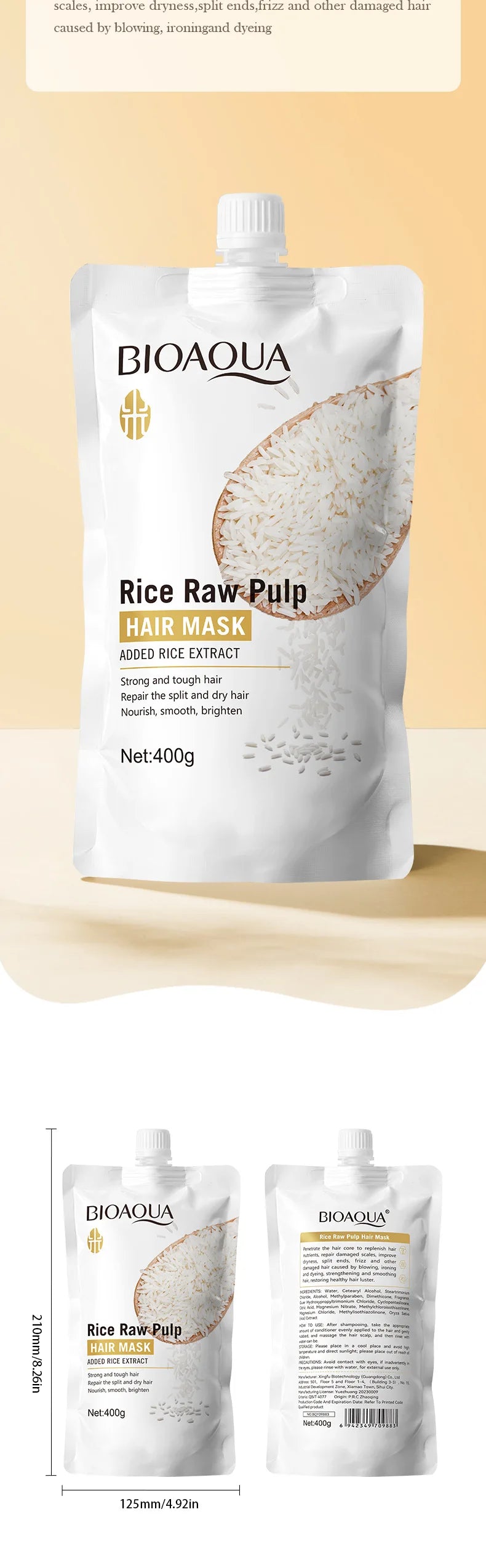 RiceGlow™ | Mascarilla Capilar Reparadora de Arroz - Mascarilla mágica para el cabello con queratina, 10/30/50/100/400g, 5 segundos, reparación de cabello dañado y rizado, suave, suave, brillante, arroz, cuidado hidratante del cabello
